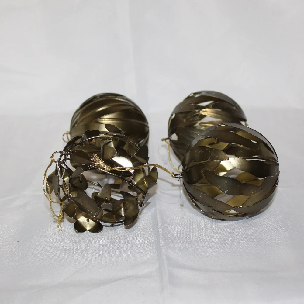 West Elm Large Metal Ball Ornaments. Handcrafted. Set of 4. Open Box